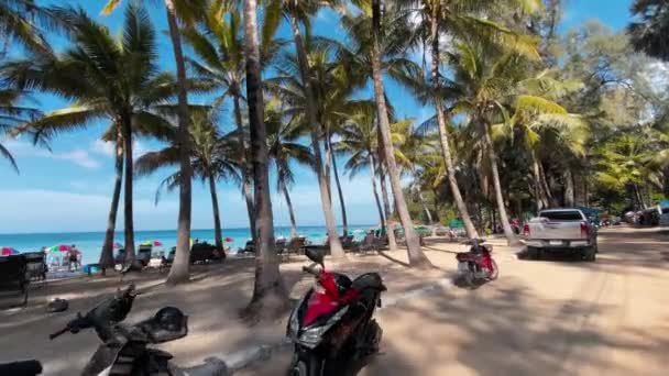 PHUKET, TILLAND - DECEMBER 2019: Turister njuta av den berömda Surin Beach på en vacker solig dag — Stockvideo