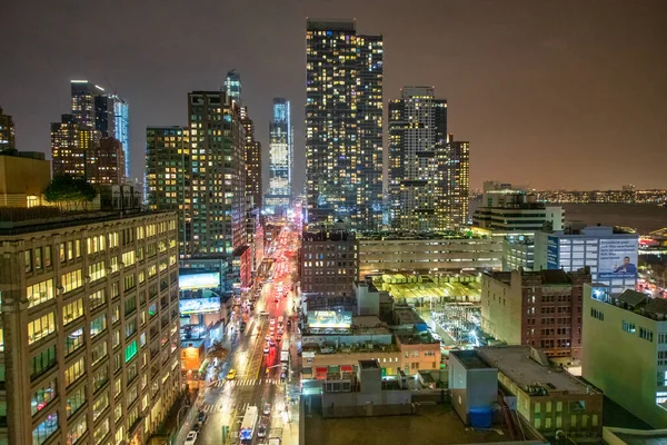 Manhattan Diciembre 2018 Vista Aérea Calles Rascacielos Midtown Por Noche — Foto de Stock