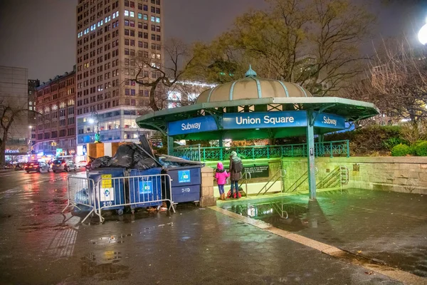 Nueva York City Diciembre 2018 Union Square Park Por Noche — Foto de Stock