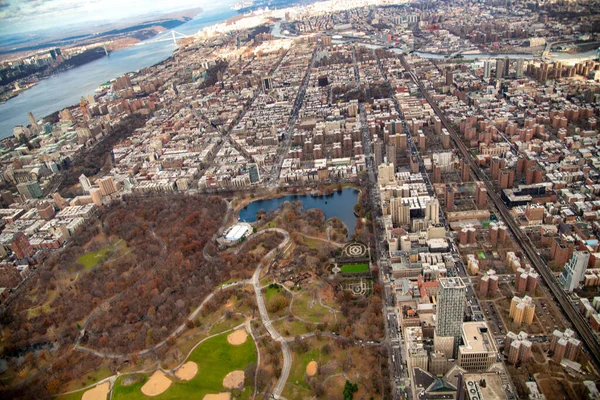 Manhattan Central Park Vista Aerea Elicottero New York City Midtown — Foto Stock