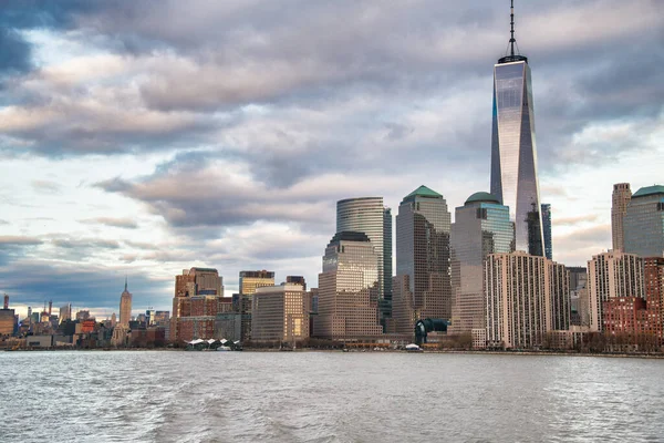 Downtown New York City Sunset Moving Ferry Boat — Stock Photo, Image