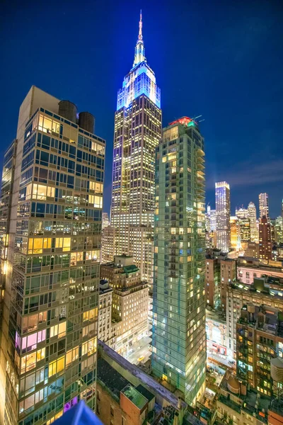 Manhattan Aralık 2018 Modern Şehir Gökdelenleri Empire State Binası Gece — Stok fotoğraf