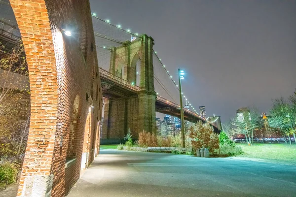 Pont Brooklyn Nuit Depuis Broolyn Bridge Park New York Hiver — Photo