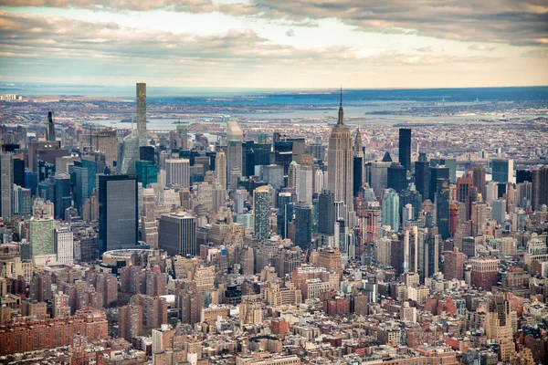 Manhattan Vanuit Helikopter New York City Midtown Vanaf Een Hoog — Stockfoto