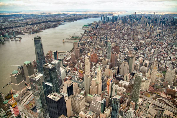 Vista Aérea Manhattan Desde Helicóptero Nueva York Centro Ciudad Desde —  Fotos de Stock