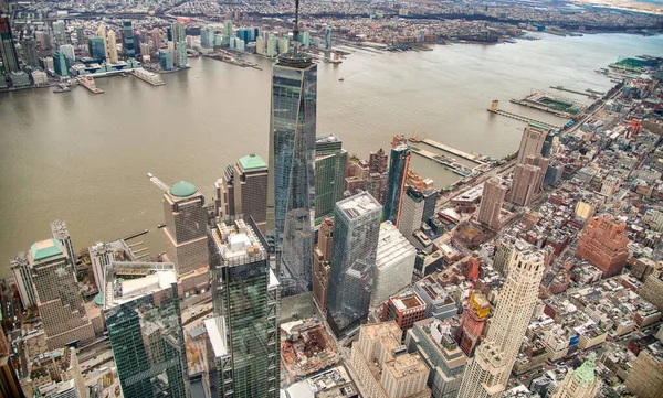 Manhattan Vanuit Helikopter New York City Downtown Vanaf Een Hoog — Stockfoto