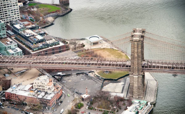 Brooklyn Bridge Från Helikopter New York City Stadssiluett Från Hög — Stockfoto