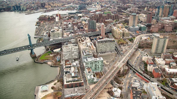 Brooklyn Manhattan Puentes Vista Aérea Desde Helicóptero Nueva York Ciudad — Foto de Stock