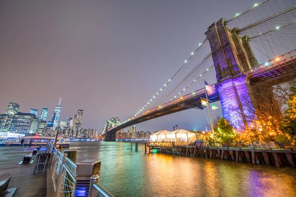 Puente Brooklyn Por Noche Desde Broolyn Bridge Park Nueva York — Foto de Stock