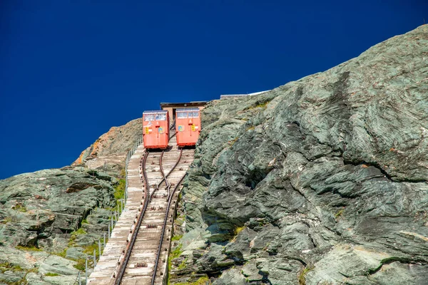 Red Cog Trains Pasterze Glacier Mountain Road Grossglockner Austria — Stock Photo, Image