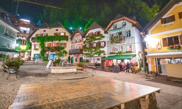 Hallstatt Austria City Central Square Colorful Homes Summer Night — Stock Photo, Image