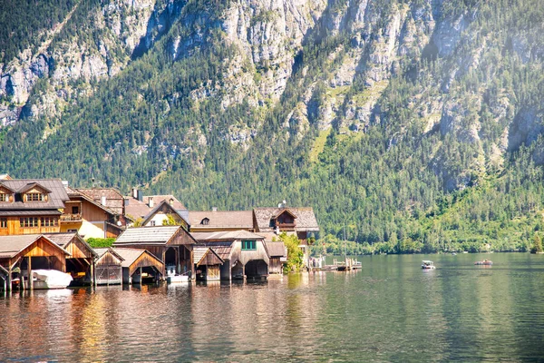 Beautiful Classic Landscape View Hallstatt Town Beautiful Summer Day Austria — Stock Photo, Image