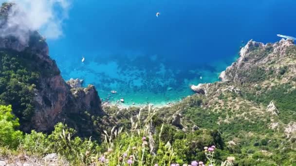 Aerial view of Capri coastline from Mt Solaro, Italy in summer season — Stock Video