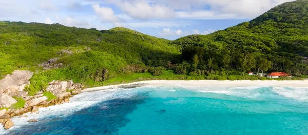 Strand Grande Anse Digue Luftaufnahme Der Seychellen — Stockfoto
