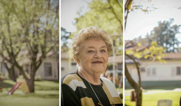 Donna Anziana Nel Giardino Dell Ospedale — Foto Stock