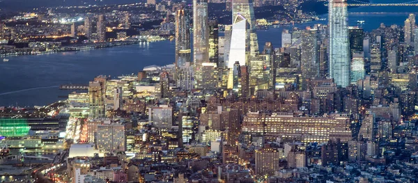 Natt Flygfoto Över Midtown Manhattan Och Hudson Promenad Från Hög — Stockfoto