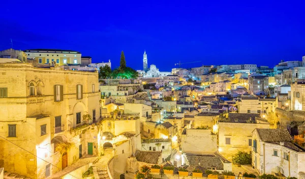 Matera Veduta Panoramica Aerea Notturna Basilicata Italia — Foto Stock