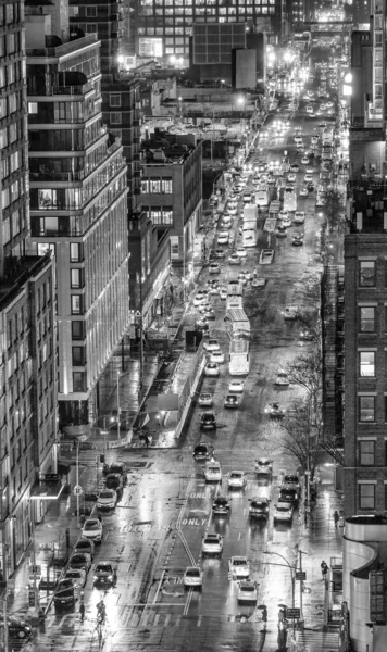 Luftaufnahme Der Straßen Und Wolkenkratzer Von Midtown Bei Nacht New — Stockfoto