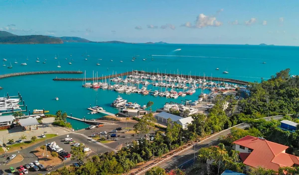 Airlie Beach Skyline Légi Kilátás Naplementekor Queensland Partvidék — Stock Fotó