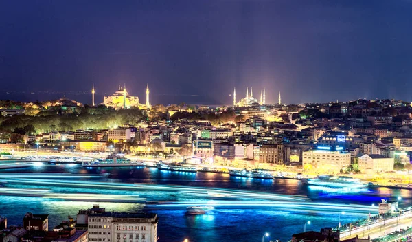 Istanbul Antenn Skyline Natten Turkiet — Stockfoto