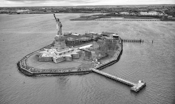 Statue of Liberty aerial view from helicopter, New York City. City symbol from a high vantage point - New York City - NY - USA