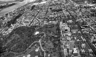 Manhattan ve Central Park hava görüntüsü helikopterden, New York 'tan. New York, New York, New York, ABD, New York 'un göbeğinde.