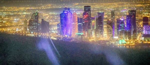 Doha Vista Nocturna Desde Aire Qatar —  Fotos de Stock