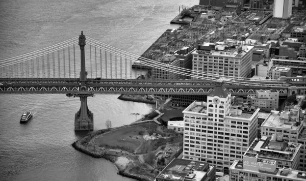 Manhattan Bridge Aerial View Helicopter New York City City Skyline — Stock Photo, Image