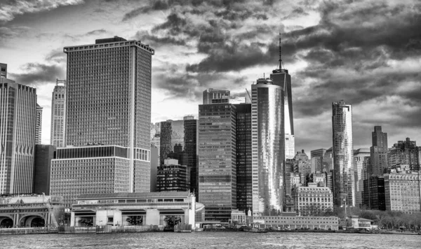 Downtown New York City Pôr Sol Barco Ferry Movimento — Fotografia de Stock