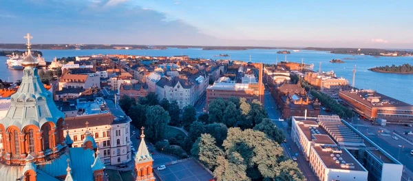 Letecký Pohled Helsinky Letním Slunci Finsko Panoramatická Citová Obloha Uspenskym — Stock fotografie