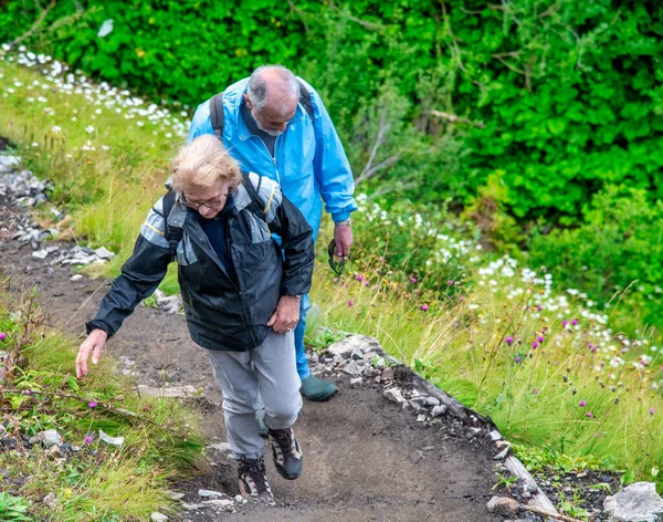 Elderly People Mountain Trail Summer Season — Stock Photo, Image