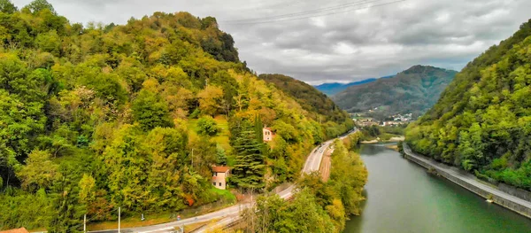 Aerial View Devils Bridge Ponte Della Maddalena Bridge Crossing Serchio — Stock Photo, Image