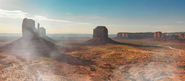 Letecký Panoramatický Výhled Národní Park Monument Valley Při Západu Slunce — Stock fotografie