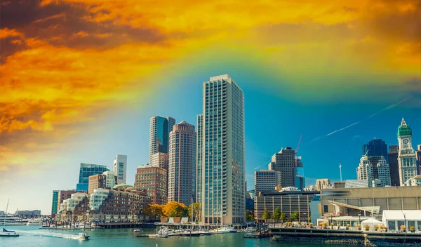 Boston Ville Skyline Sur Une Belle Soirée — Photo