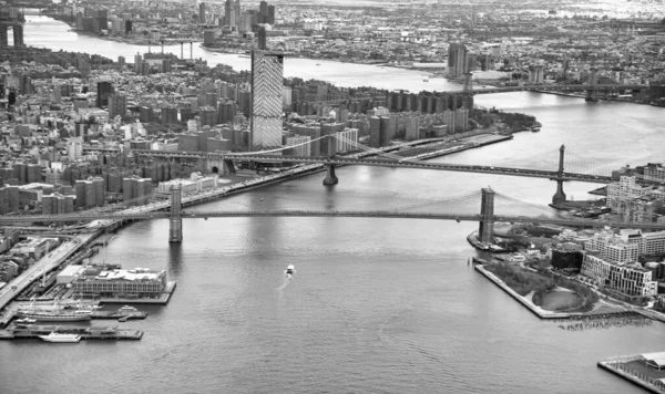 Brooklyn Manhattan Pontes Vista Aérea Helicóptero Nova York Skyline Cidade — Fotografia de Stock