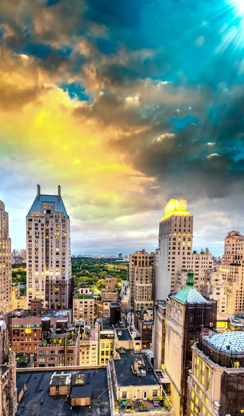 Mrakodrapy Manhattanu New York City Při Západu Slunce — Stock fotografie