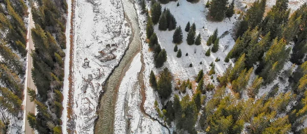 Val Visdende Dolomitdal Flygfoto Vintersäsongen Italien — Stockfoto