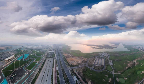 Isla Yas Abu Dhabi Vista Aérea Panorámica Los Principales Monumentos — Foto de Stock