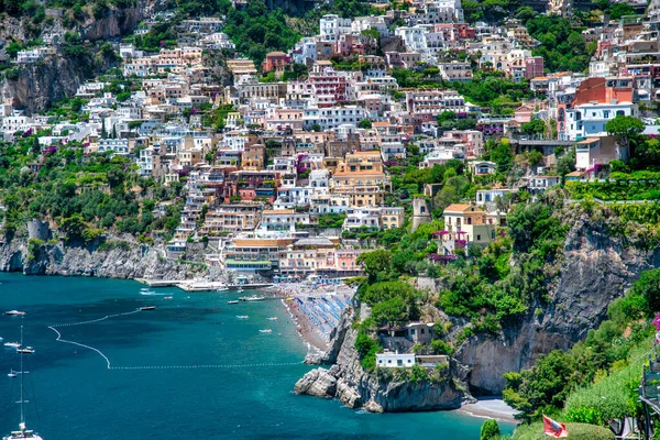 Widok Lotu Ptaka Positano Sezonie Letnim Wybrzeże Amalfi Włochy — Zdjęcie stockowe