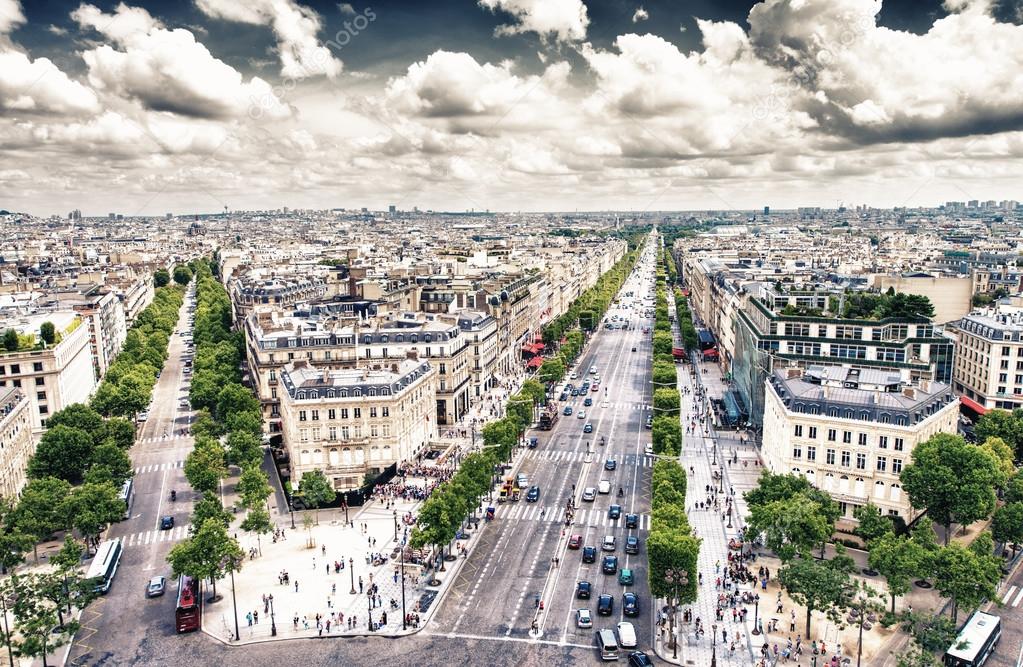 Paris. View of city streets at Etoile roundabout