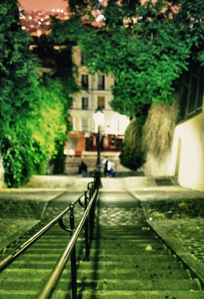 Montmartre schody v noci - Paříž — Stock fotografie