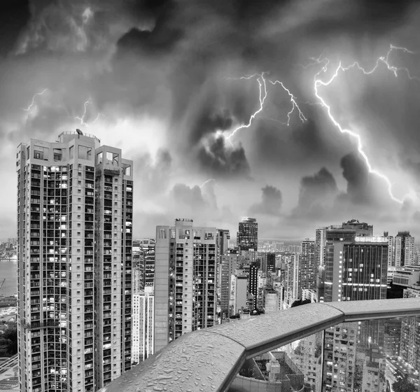 Bad weather over city skyscrapers — Stock Photo, Image