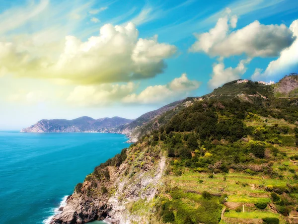 Mountains and Sea of Cinque Terre in Spring Season Royalty Free Stock Images