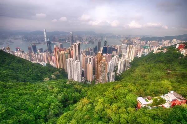 Ciudad moderna rodeada de bosque y mar — Foto de Stock