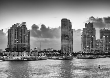 Miami, Florida. Şafak renklerinin üzerinde şehir manzarası