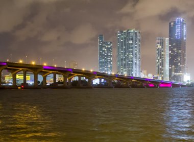 Bridge lit up at night, Miami clipart