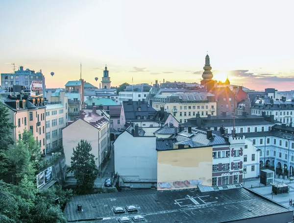 Stockholm, İsveç. alacakaranlıkta güzel şehrin havadan görünümü — Stok fotoğraf