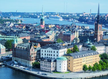 Stockholm, İsveç. eski şehrin havadan görünümü (gamla stan).