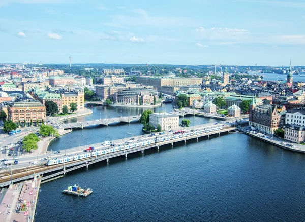 Stockholm, Švédsko. Letecký pohled na staré město (gamla stan). — Stock fotografie