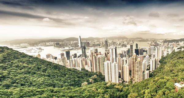 Hong 香港市容美丽晴朗的日子的全景视图 — 图库照片